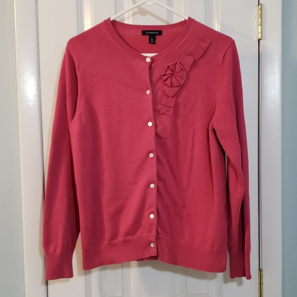 Lands' End Pink Cardigan Sweater